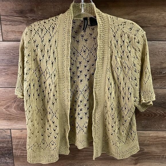JASON MAXWELL Ladies Tan Open Knit Short Sleeve Cardigan Sweater, XL - Picture 3 of 6